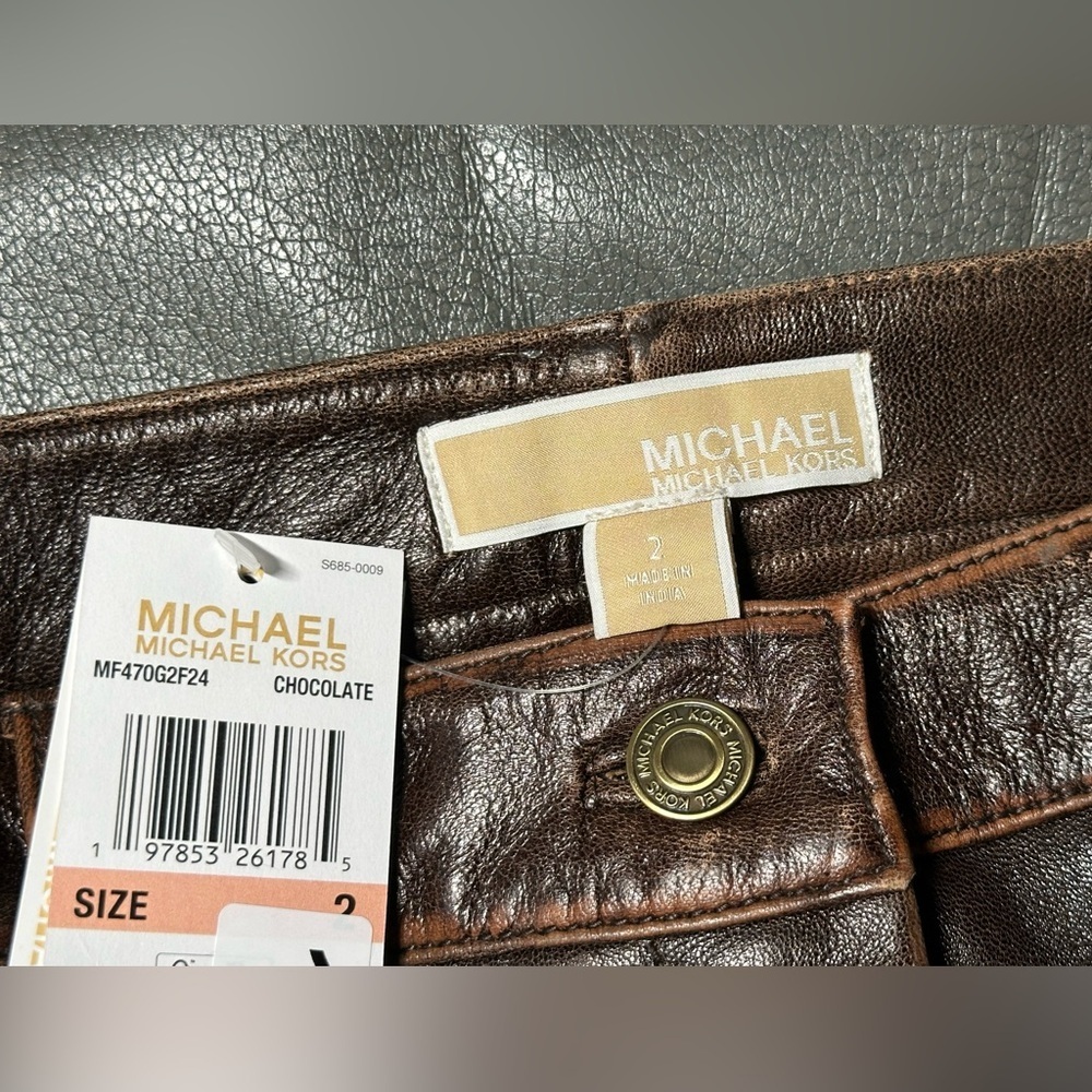Michael Kors Dark Brown Leather A-Line Mini Skirt - Picture 6 of 9